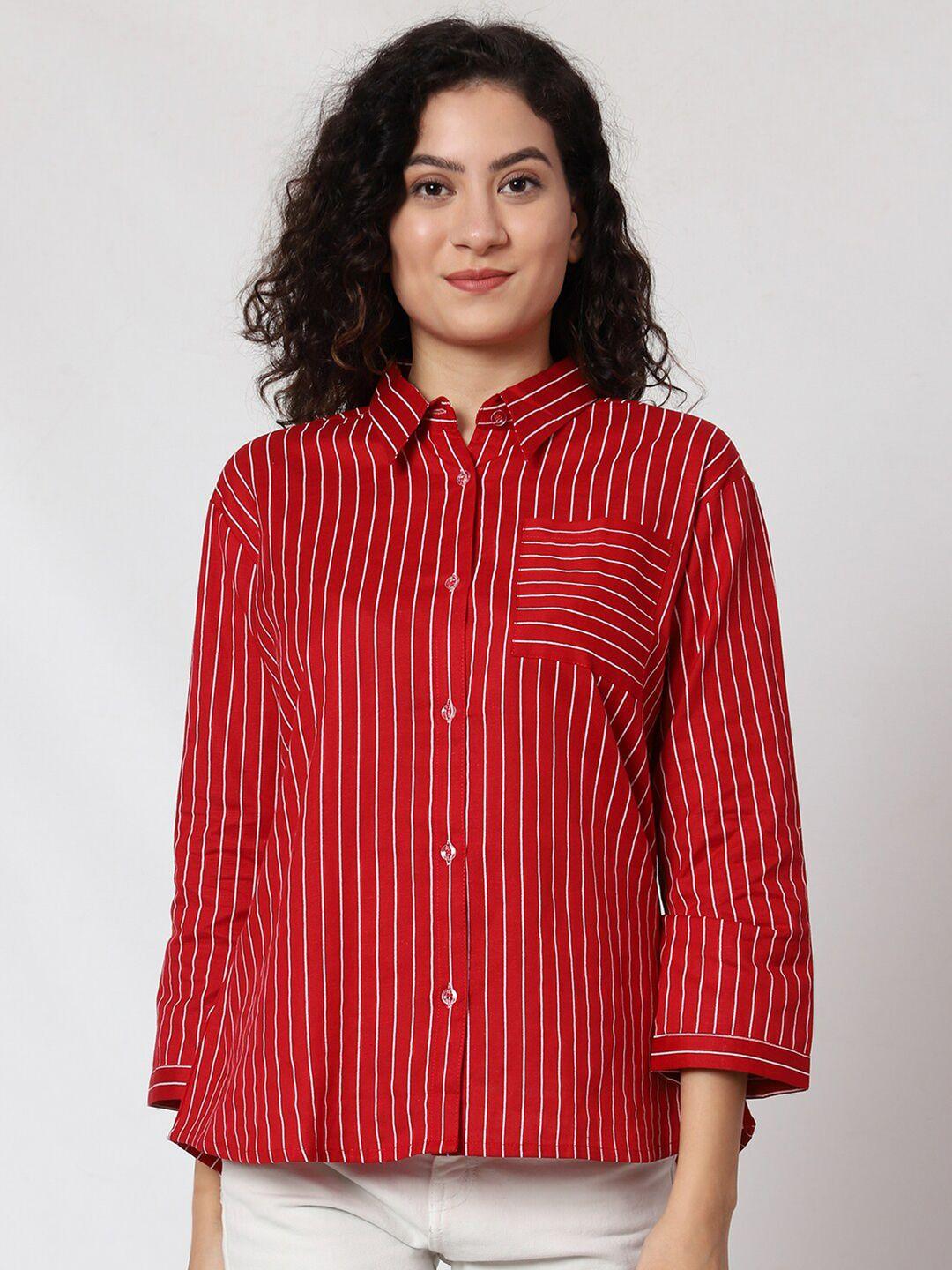 prettify relaxed opaque striped cotton casual shirt