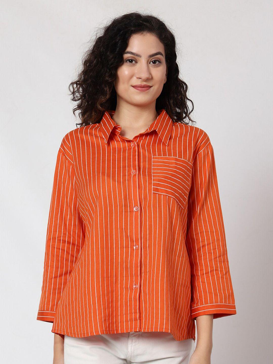 prettify relaxed opaque striped cotton casual shirt