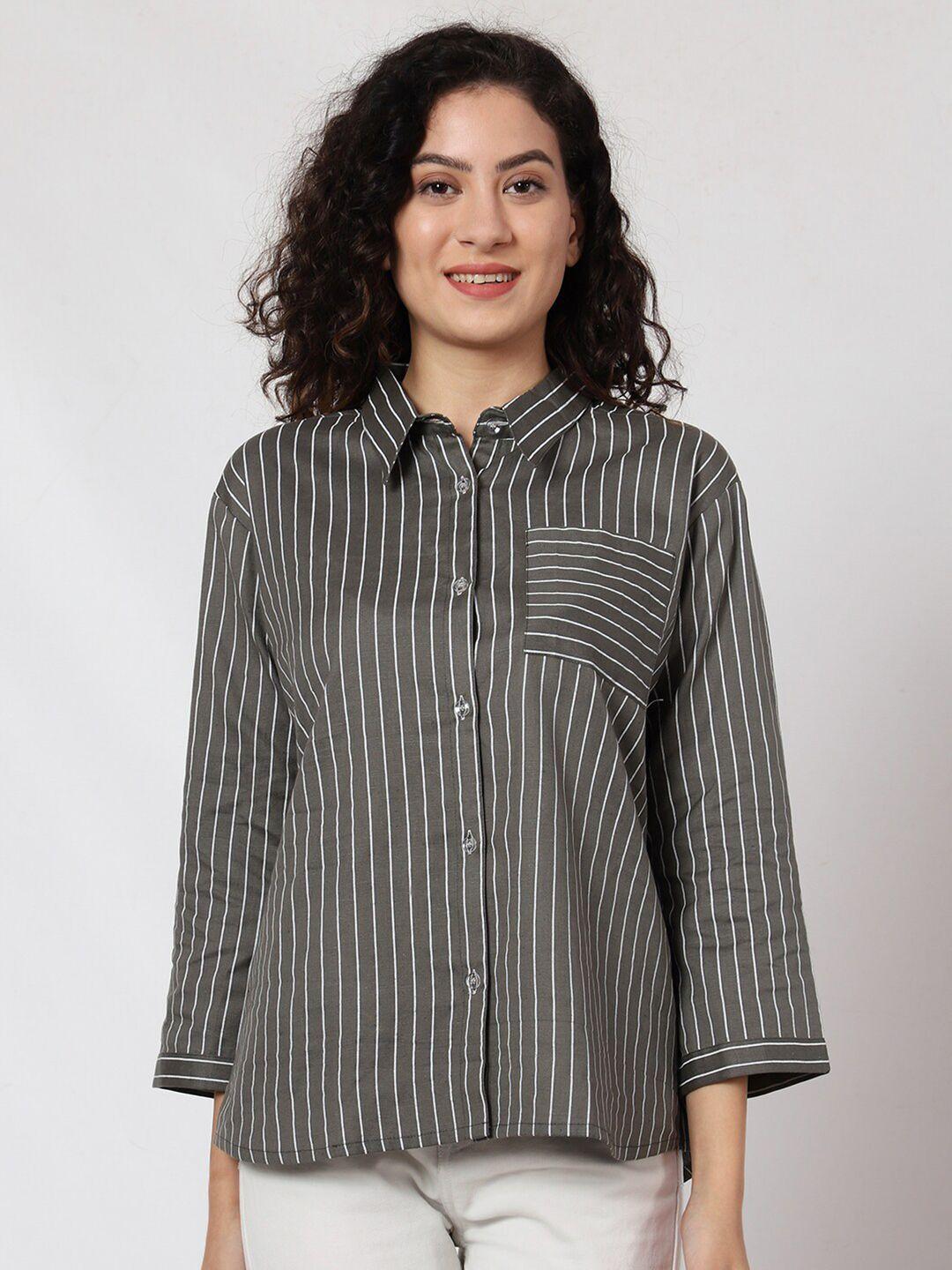 prettify relaxed opaque striped cotton casual shirt