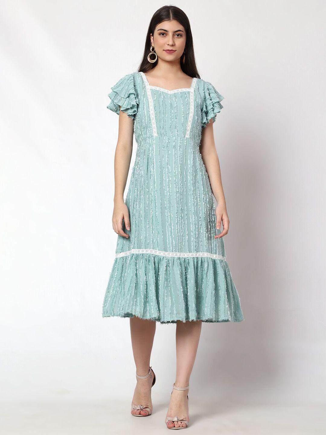 prettify self design flutter sleeves georgette a-line midi dress