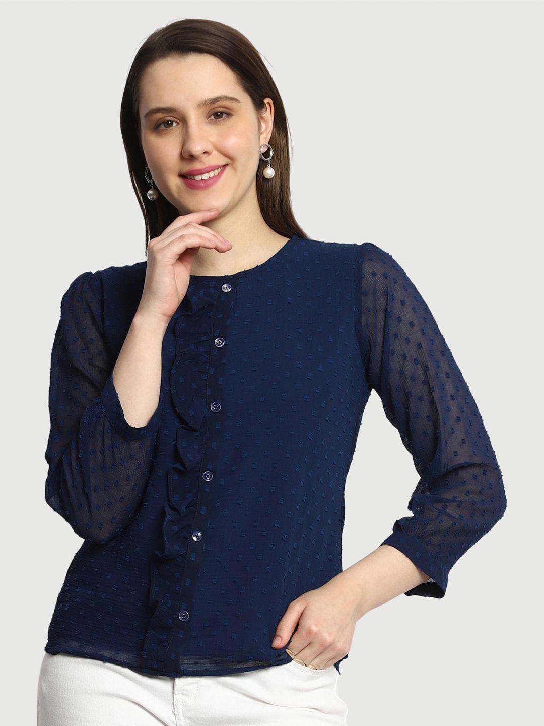 prettify self design ruffled georgette shirt style top