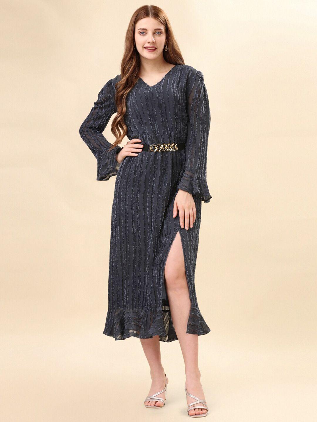 prettify self designed v-neck georgette a-line midi dress