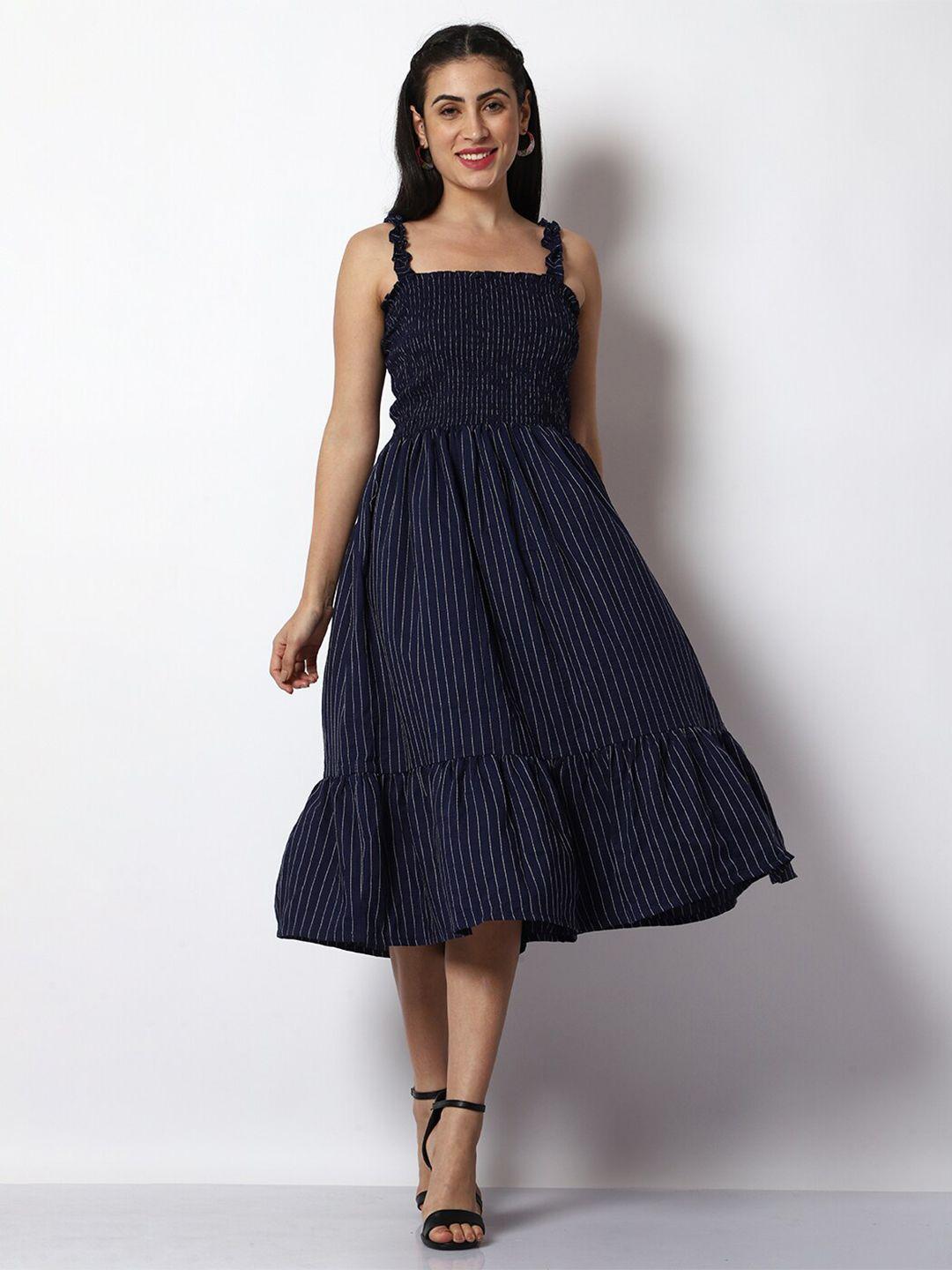 prettify shoulder straps fit and flare cotton midi dress