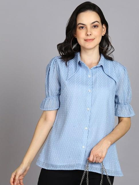 prettify sky blue self design shirt style top