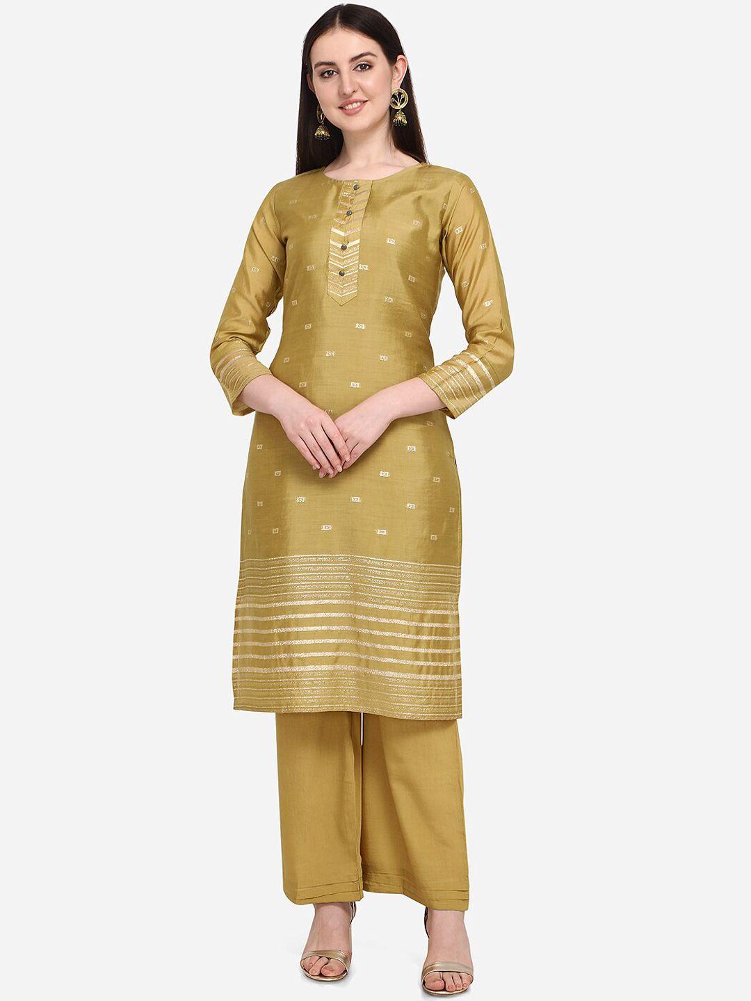 prettify women gold-toned embellished printed kurti with palazzos