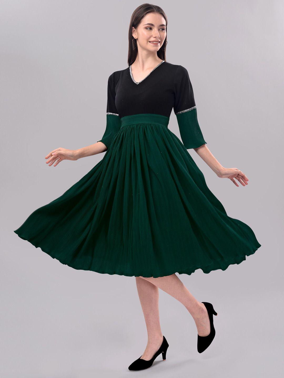 prettify women green fit and flare midi dress