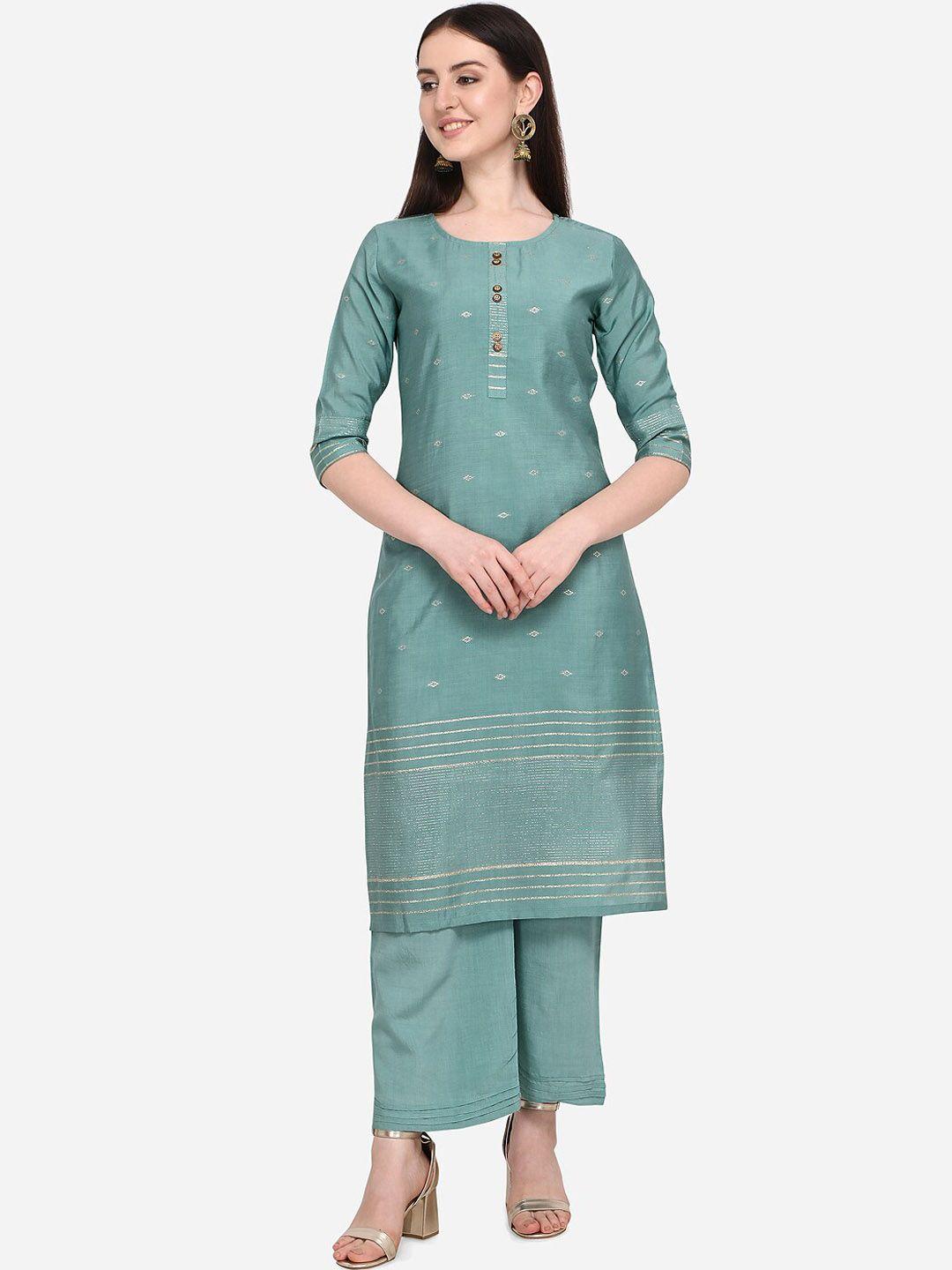 prettify women green kurta with palazzos