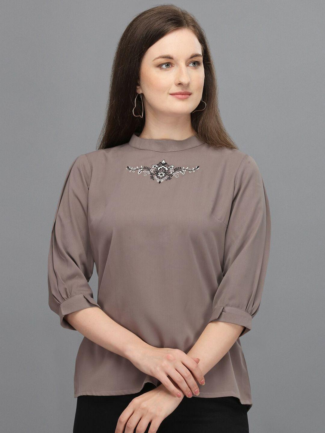 prettify women grey embroidered high neck top