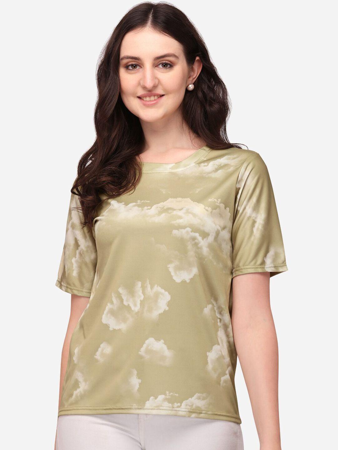 prettify women olive green tie and dye dyed t-shirt