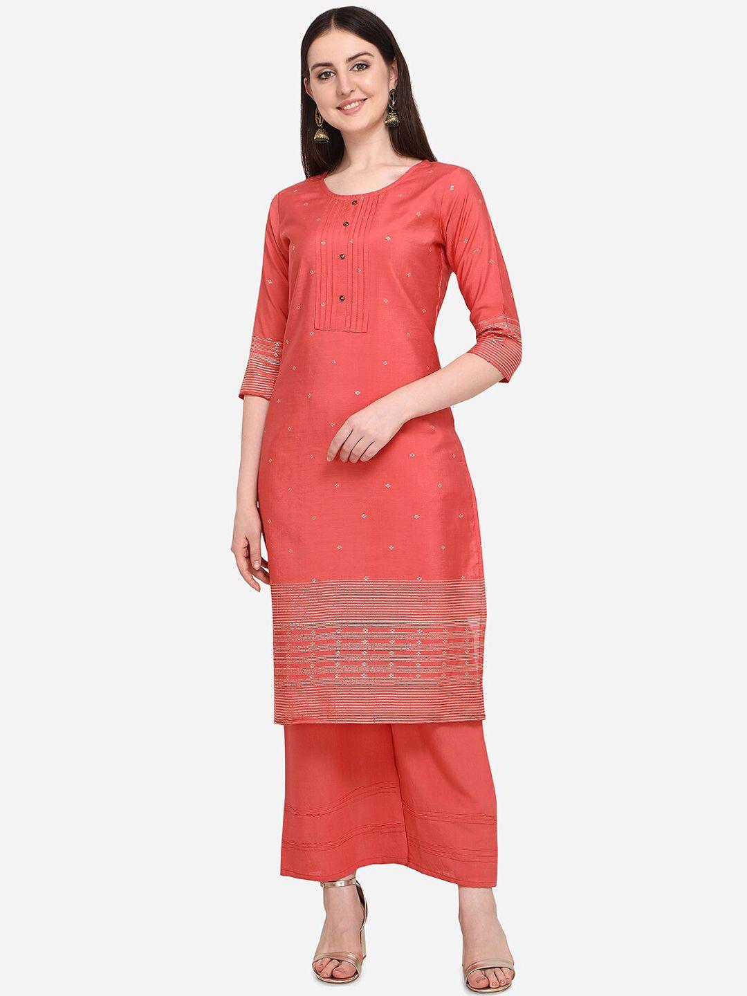 prettify women red printed embellished  kurti with palazzos