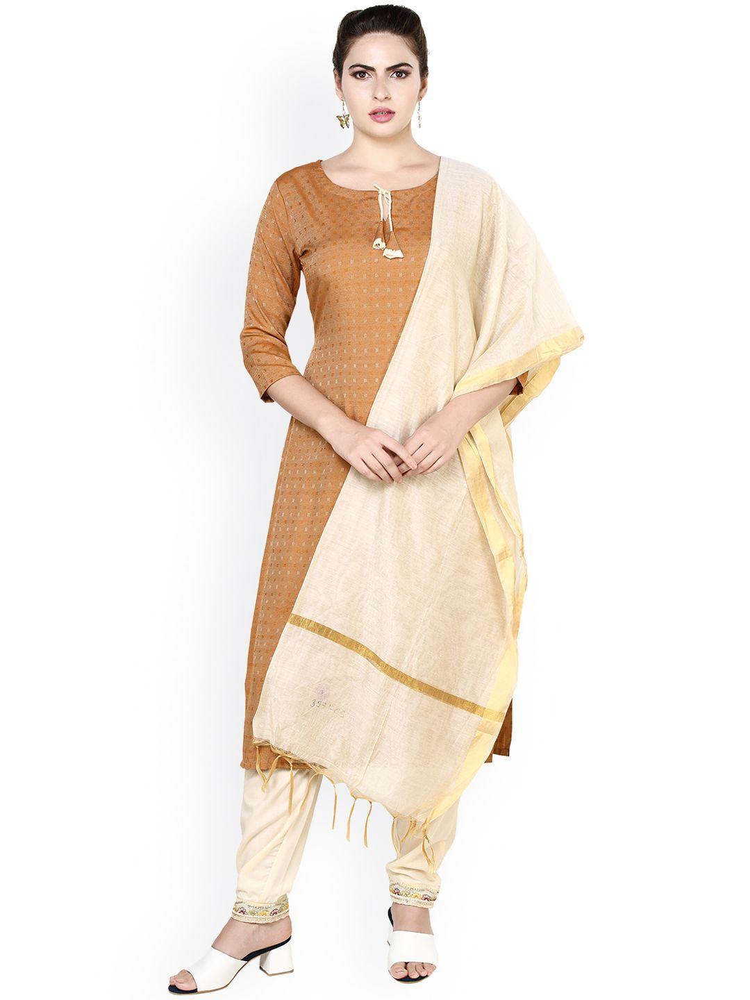 prettify women woven design straight kurta with trousers & with dupatta