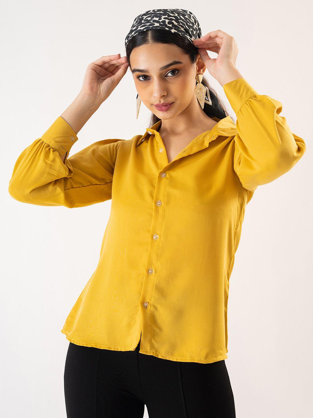 prettify women yellow solid shirt style regular top