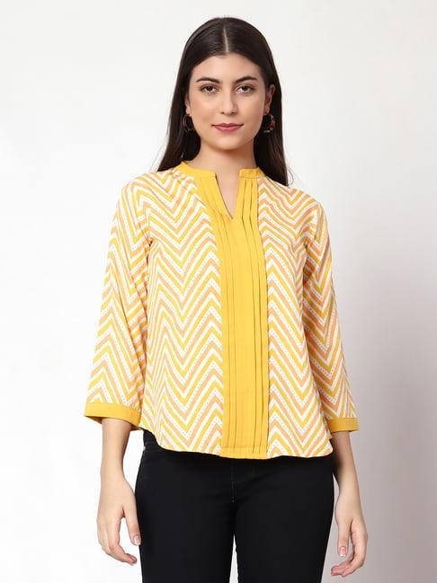 prettify yellow & white printed top