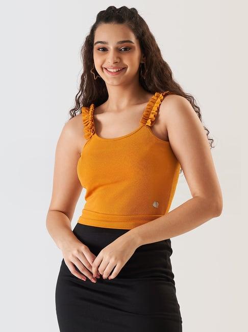 prettify yellow regular fit crop top