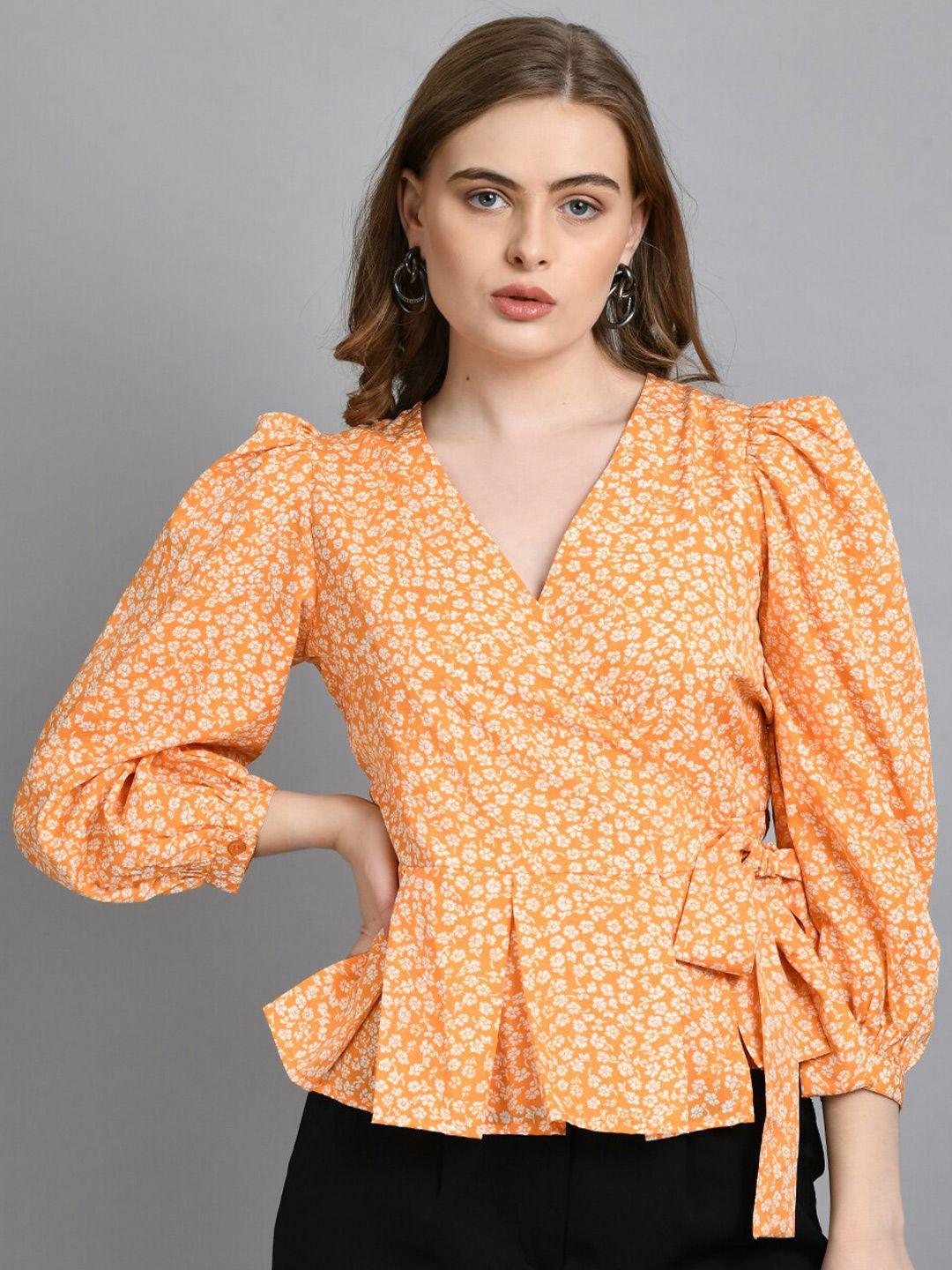 pretty loving thing floral printed puff sleeve wrap top