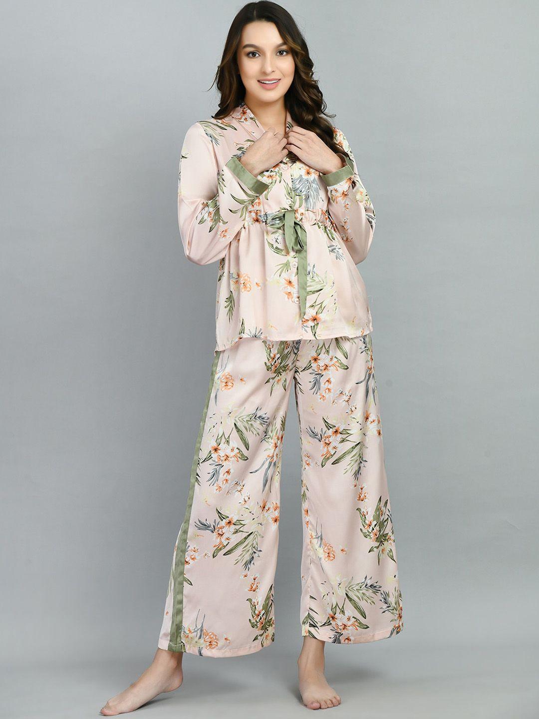 pretty loving thing floral printed satin night suit