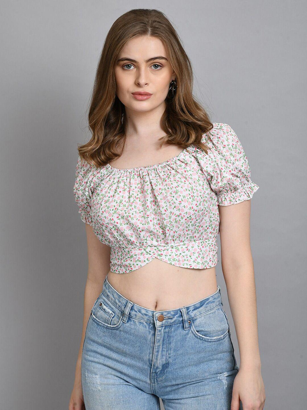 pretty loving thing floral printed styled back crop top
