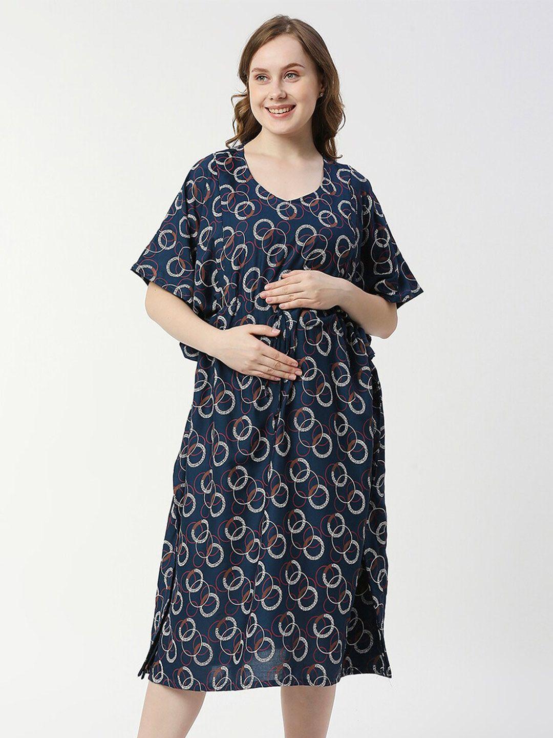 pretty awesome printed v-neck maternity kaftan nightdress