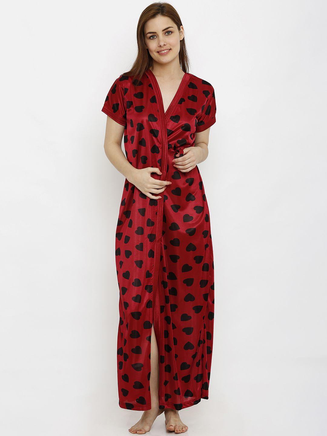 pretty awesome women maroon printed robe ptas218