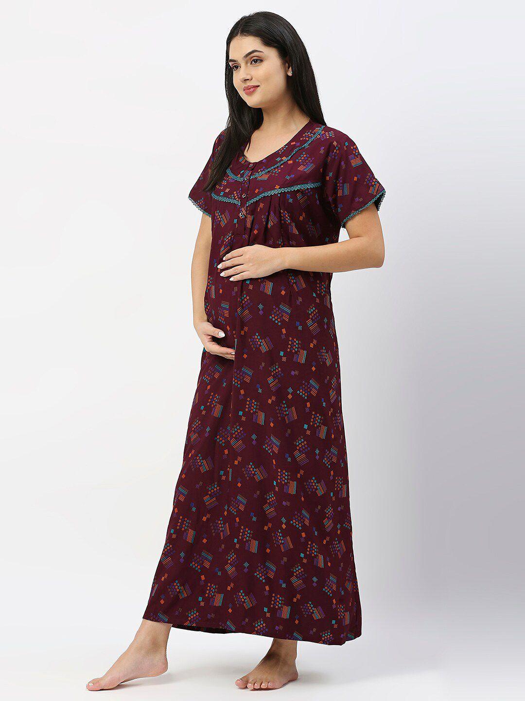 pretty awesome women maternity printed maxi nightdress