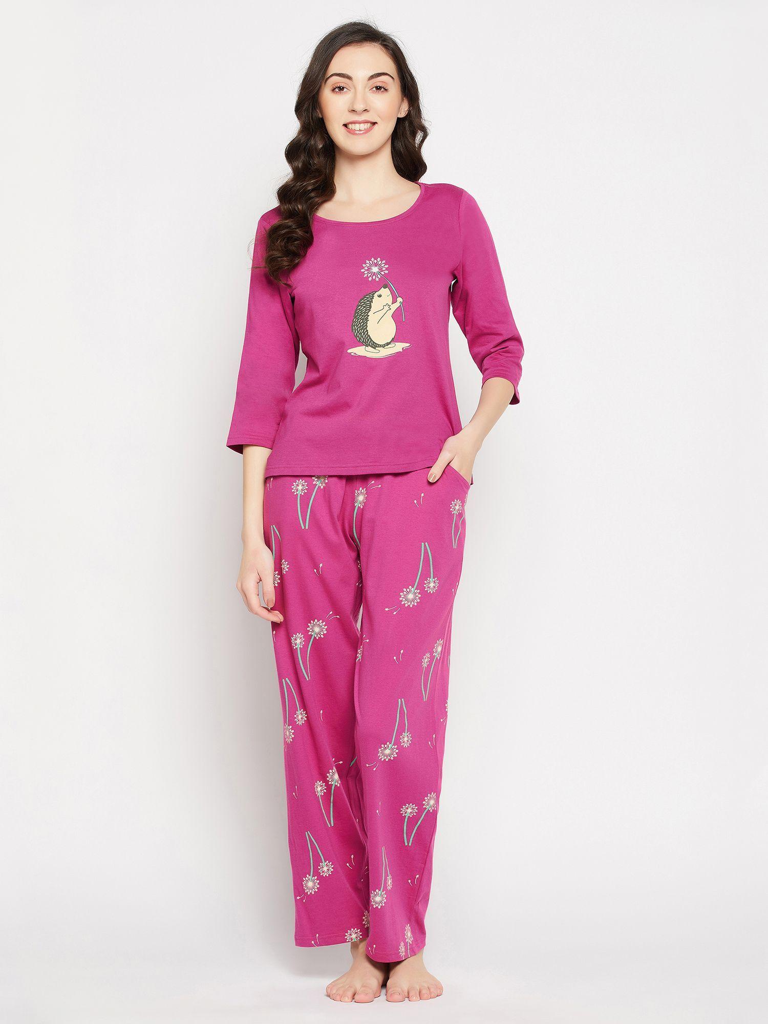 pretty florals top & pyjama set - 100 percent cotton -pink