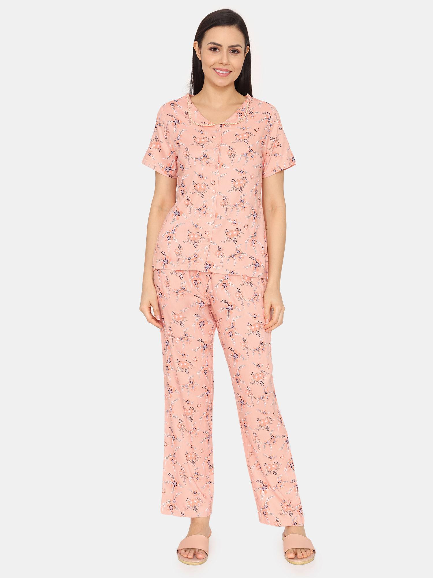 pretty florals woven shirt and pyjama - peach parfait