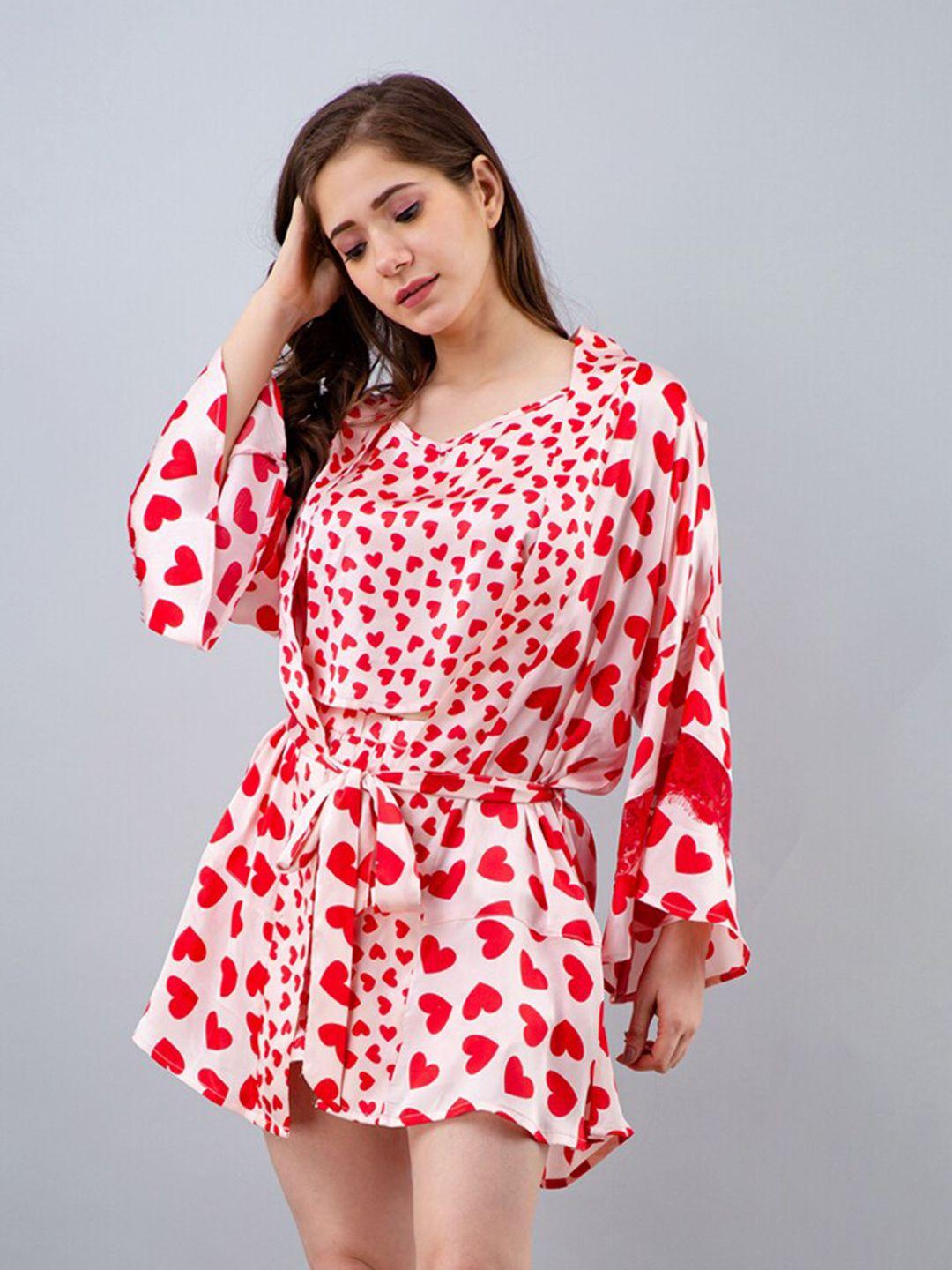 pretty loving thing 2 pieces red printed satin nightdress