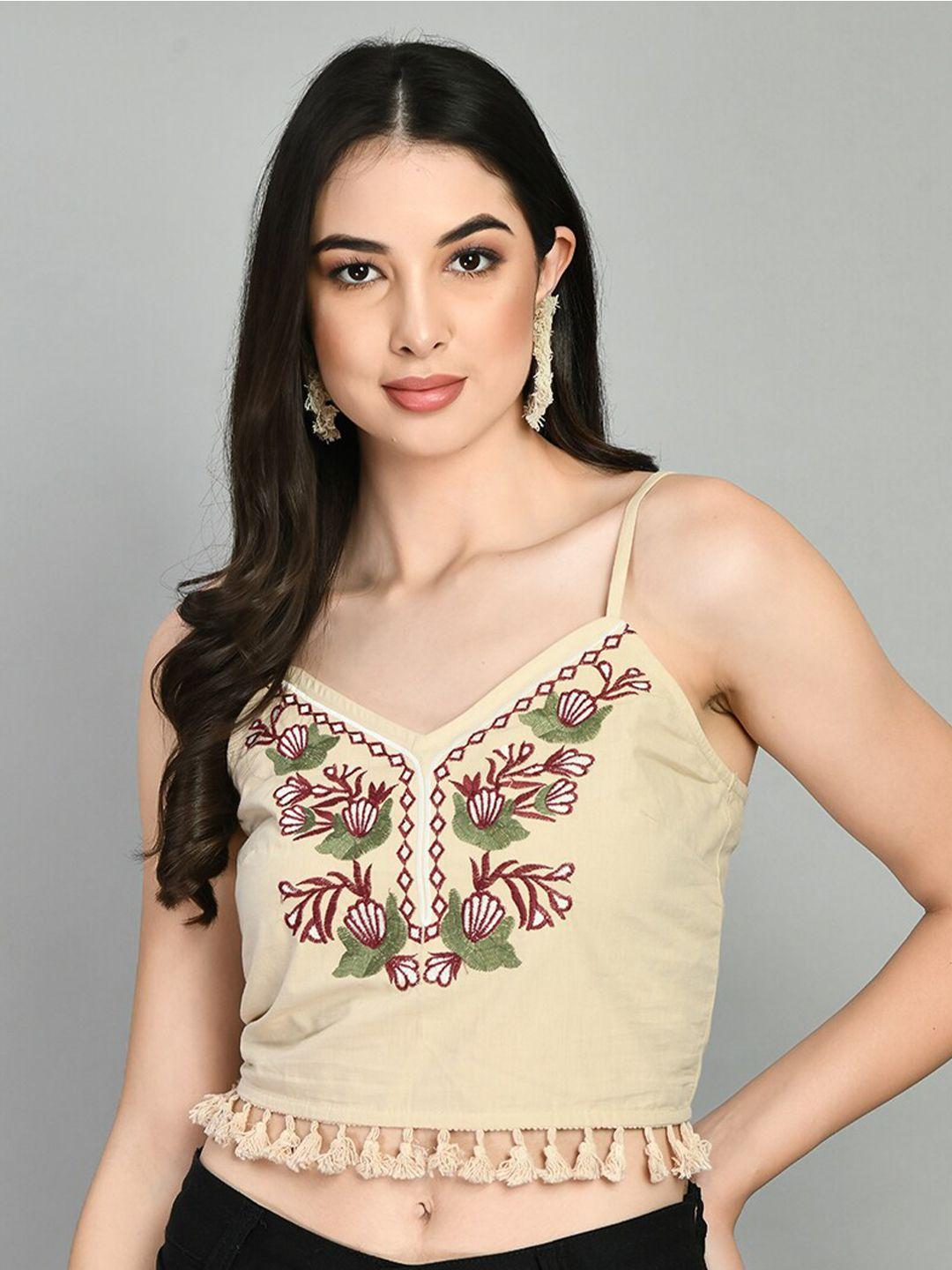 pretty loving thing beige embroidered cotton top