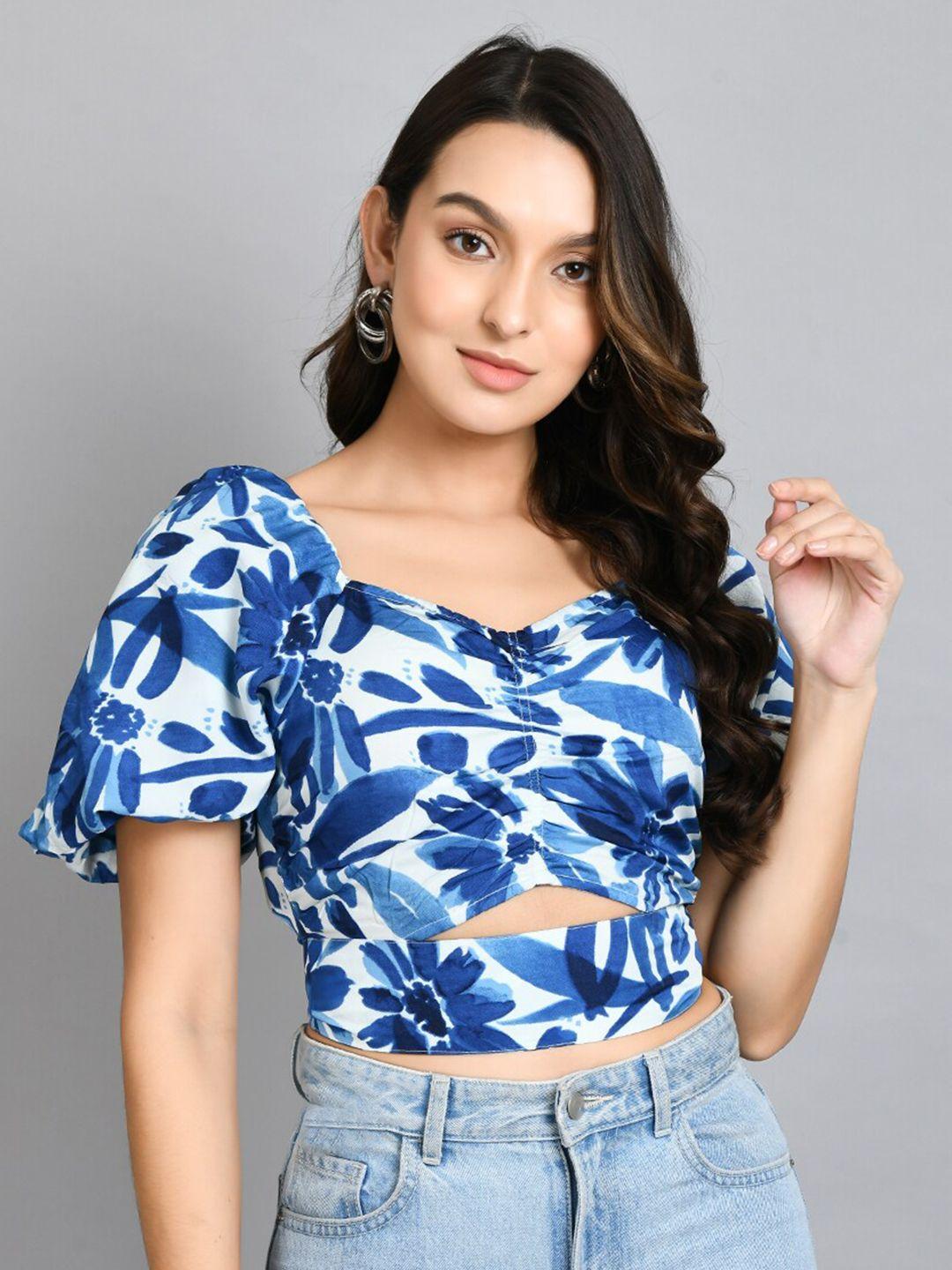 pretty loving thing floral print sweetheart neck crop top