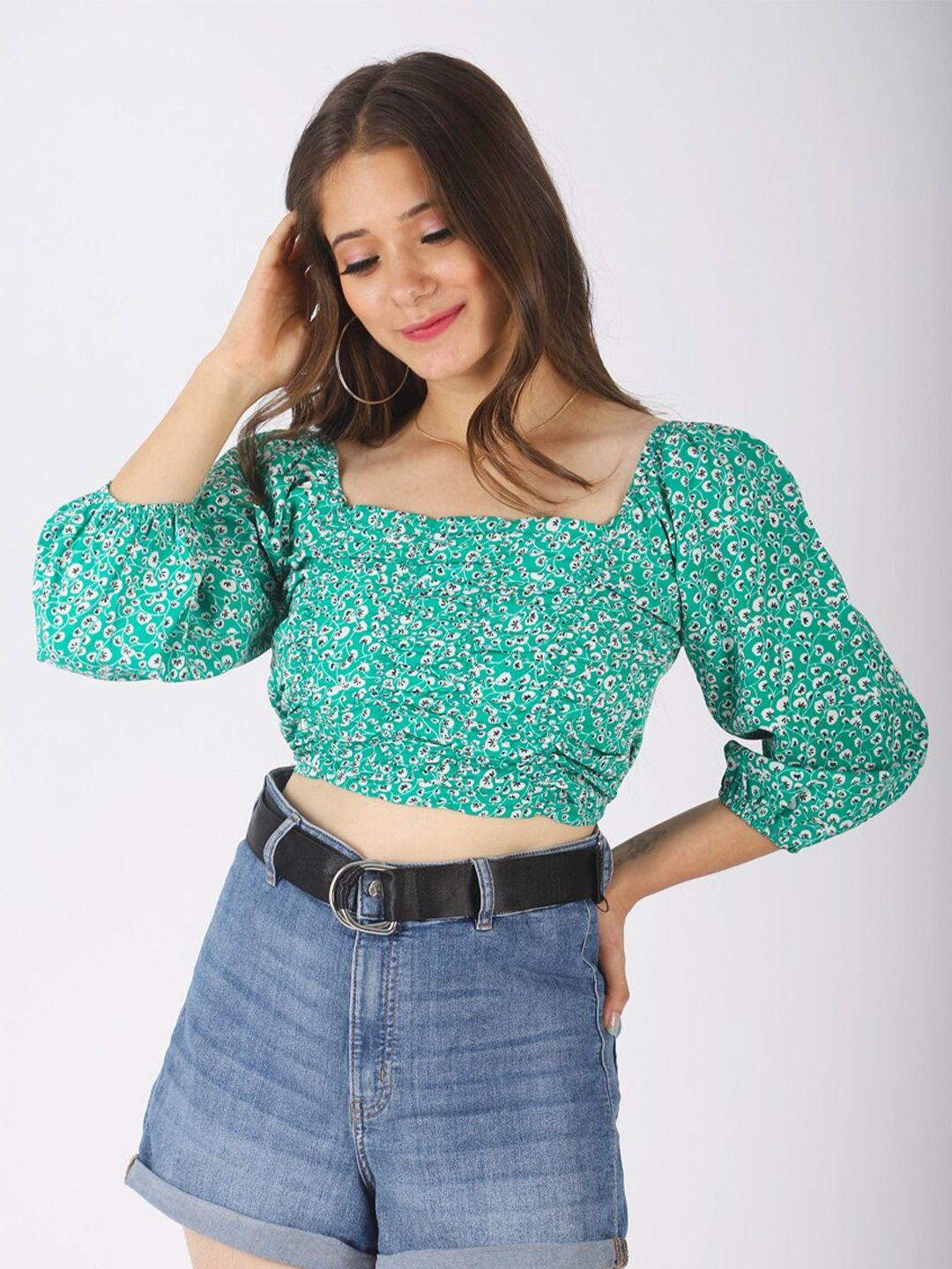 pretty loving thing green floral print bardot crop top