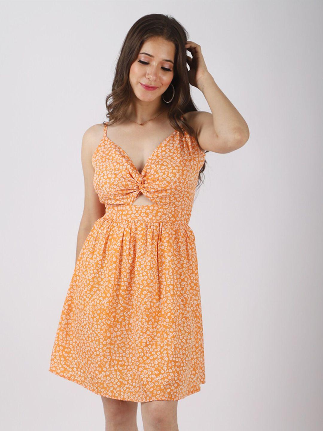 pretty loving thing mustard yellow floral printed crepe fit & flare dress