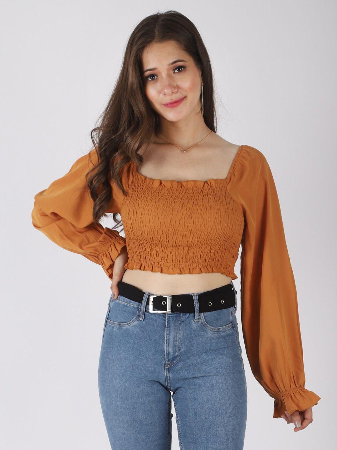 pretty loving thing mustard yellow smocking crop top