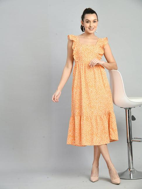 pretty loving thing orange floral print midi dress