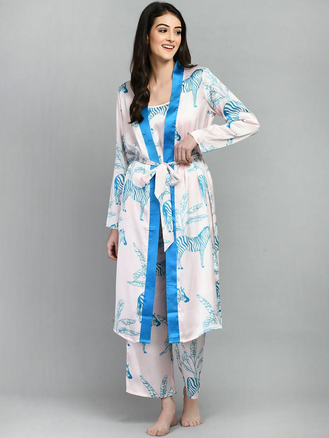 pretty loving thing printed satin night suit with robe