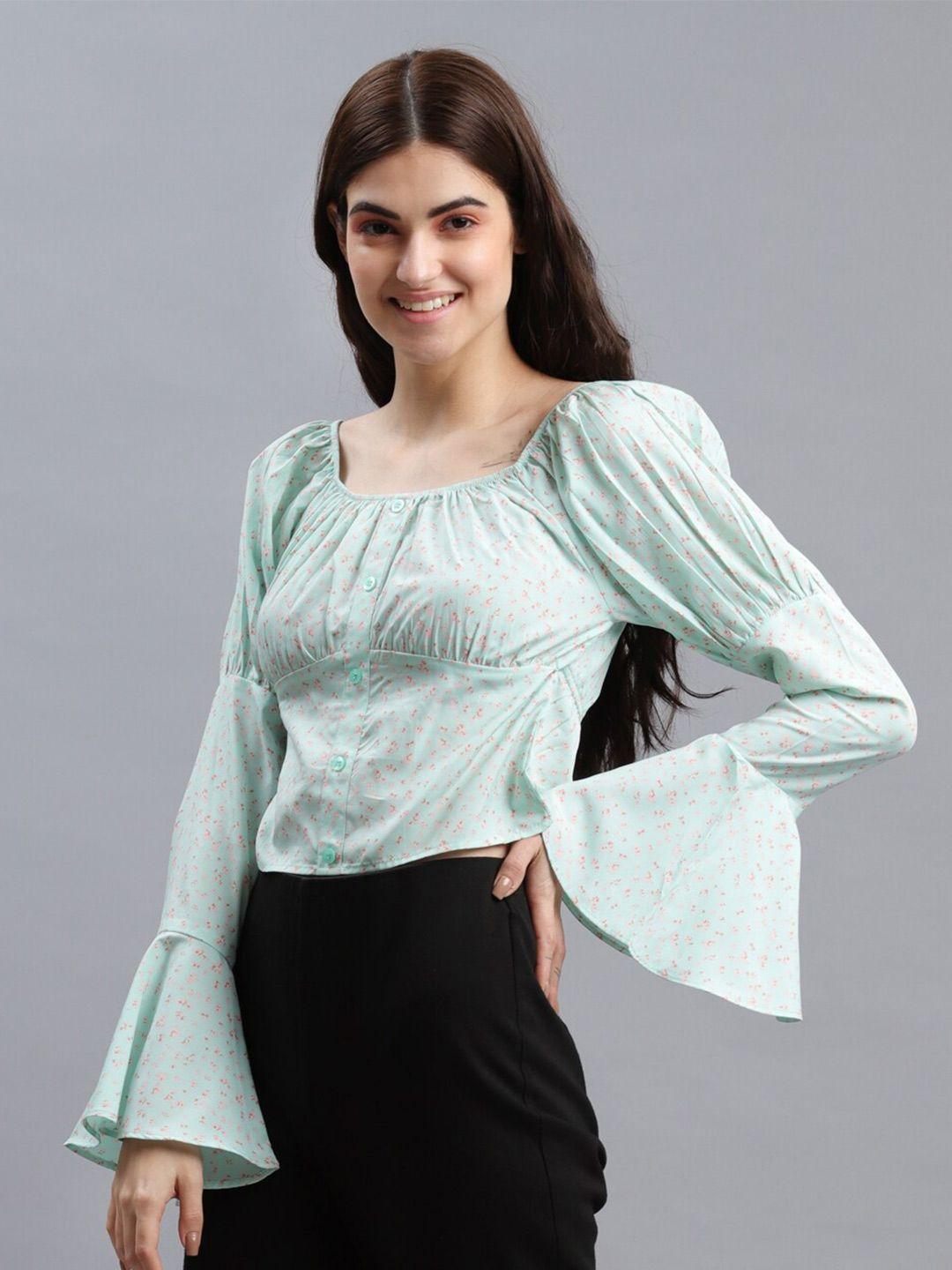 pretty loving thing sea green bell sleeves floral print top