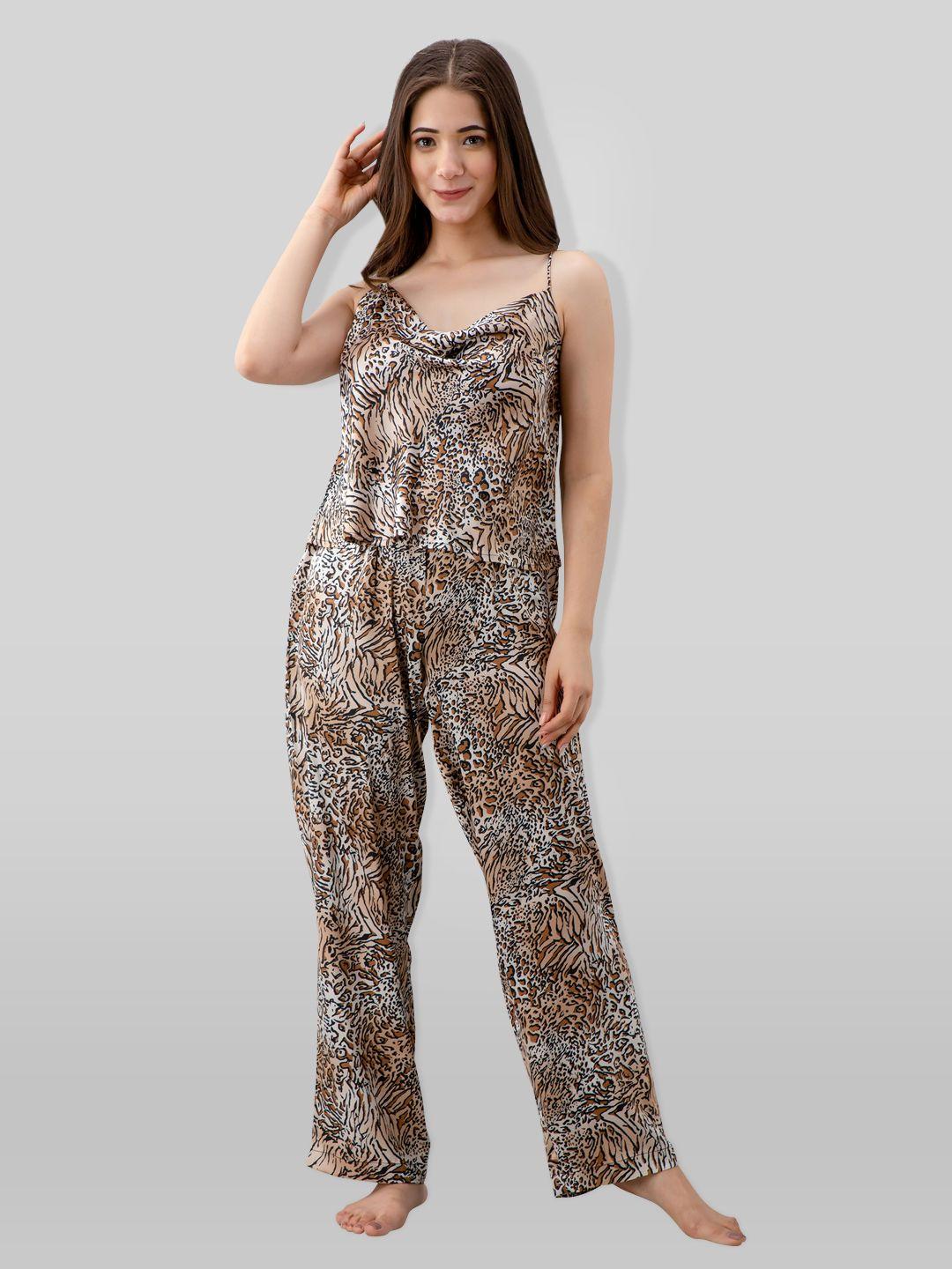 pretty loving thing women black & beige printed night suit