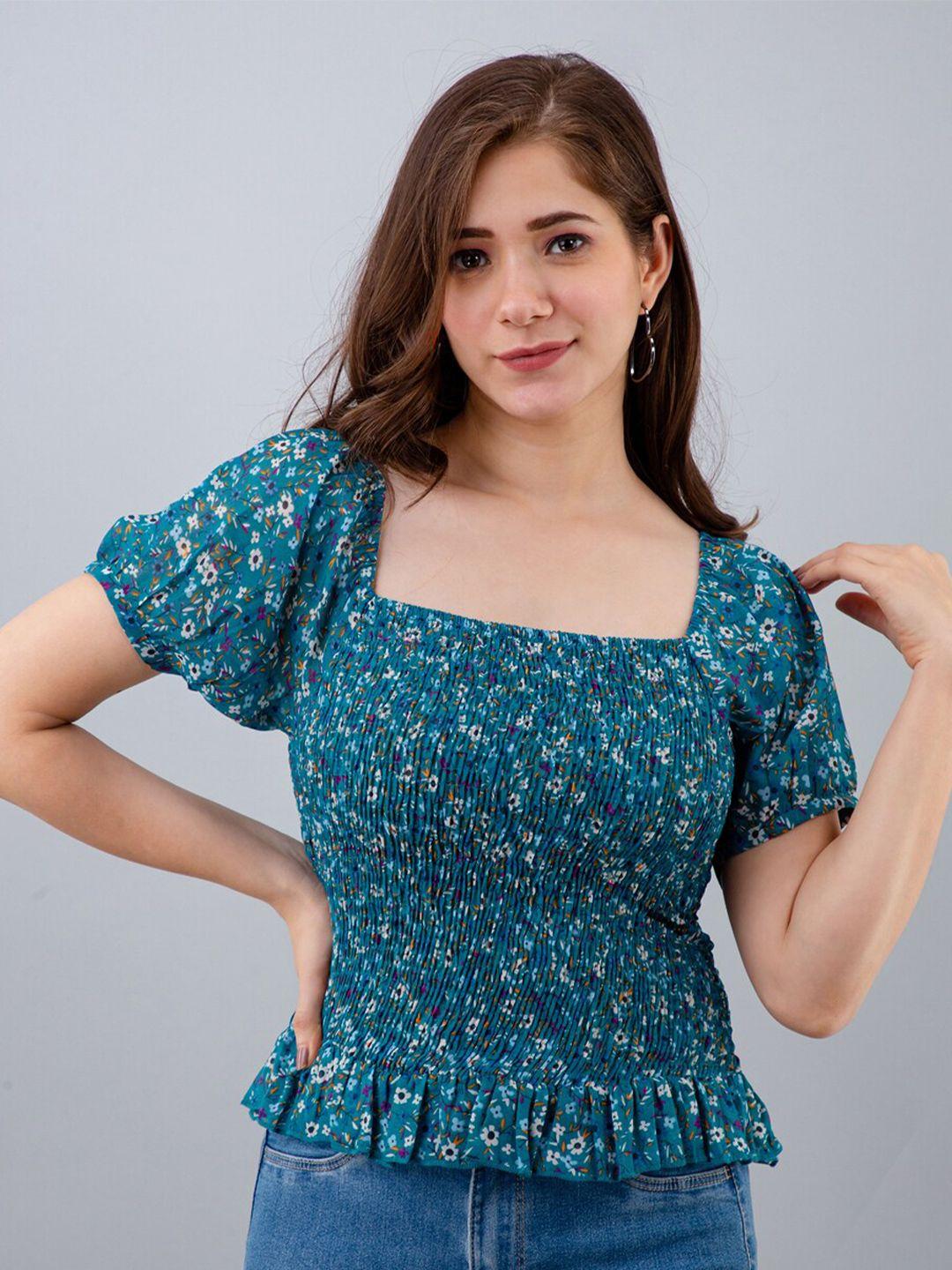 pretty loving thing women blue floral print chiffon cinched waist top