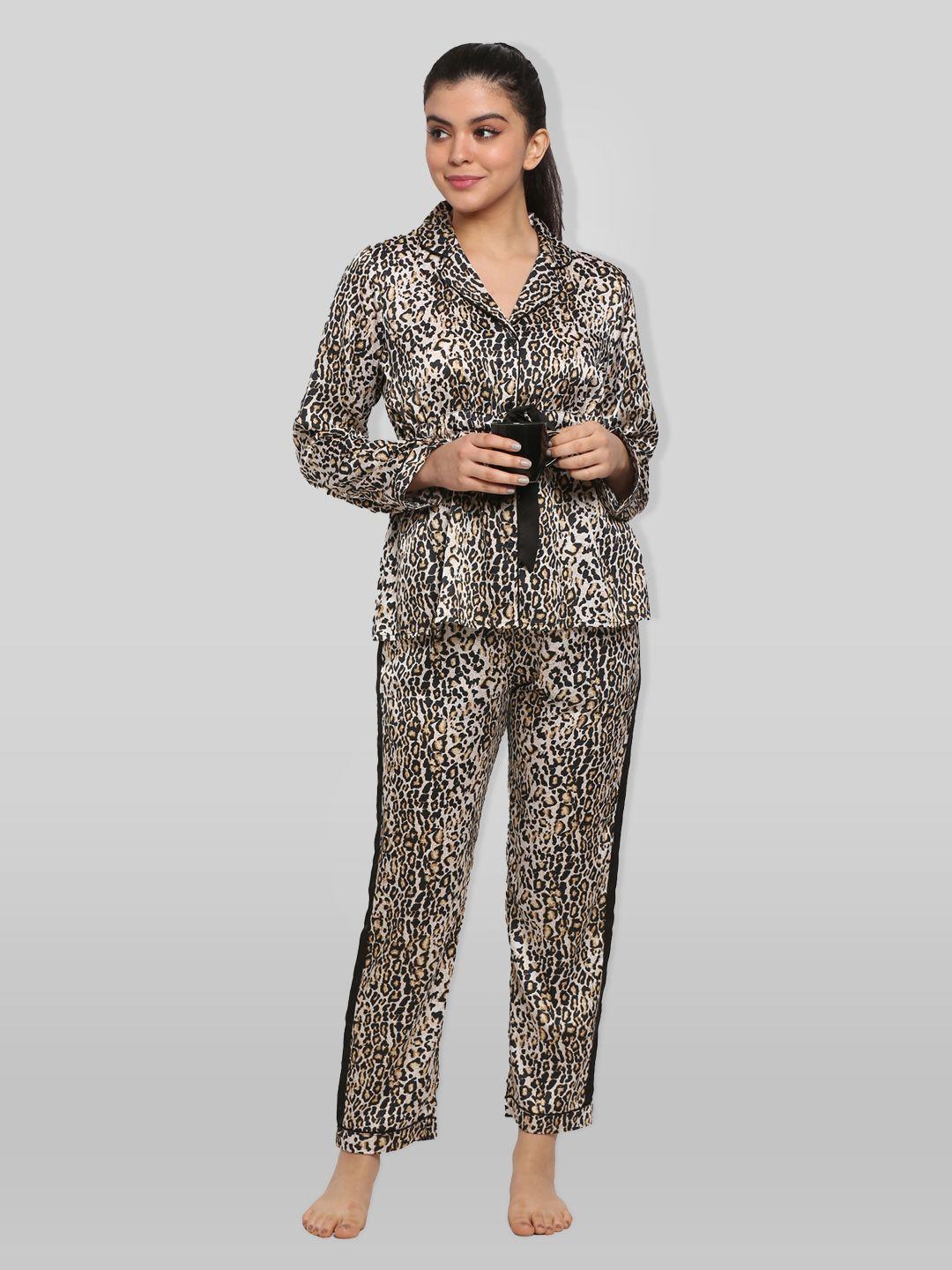 pretty loving thing women brown & black printed night suit plttp-037_xs