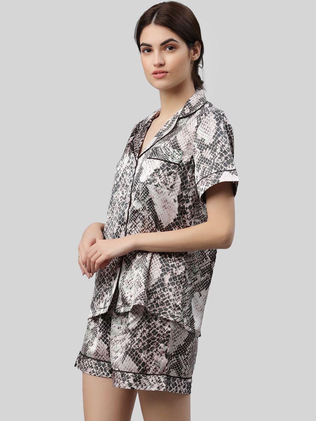 pretty loving thing women grey & white printed night suit