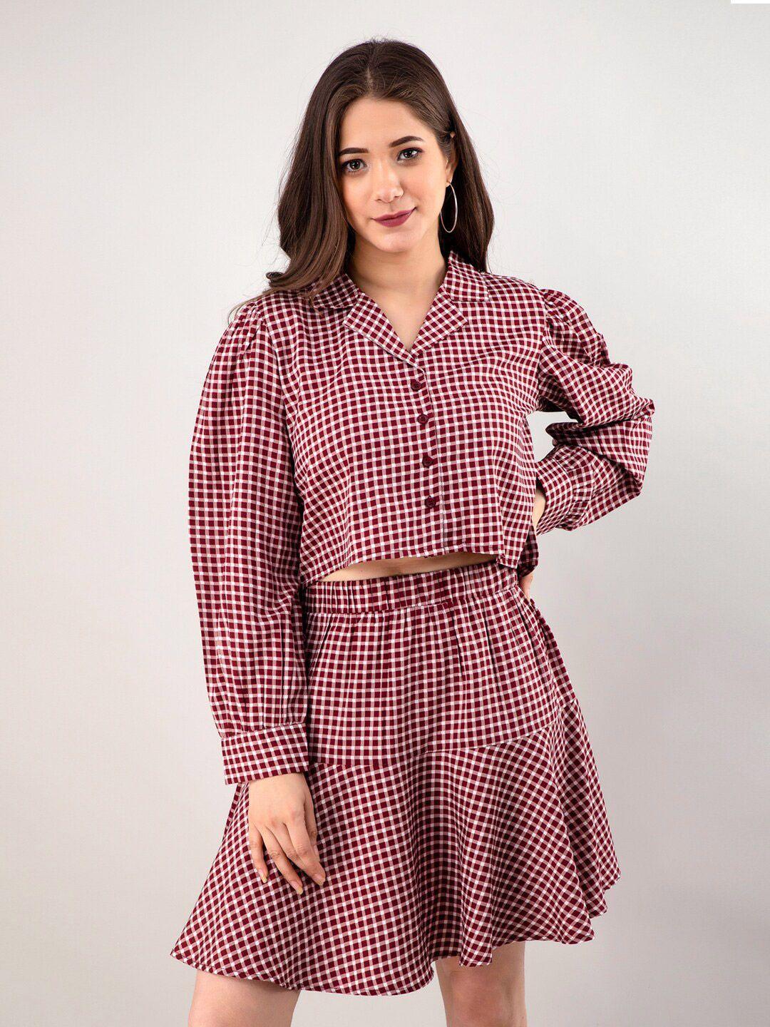 pretty loving thing women maroon checked co-ords