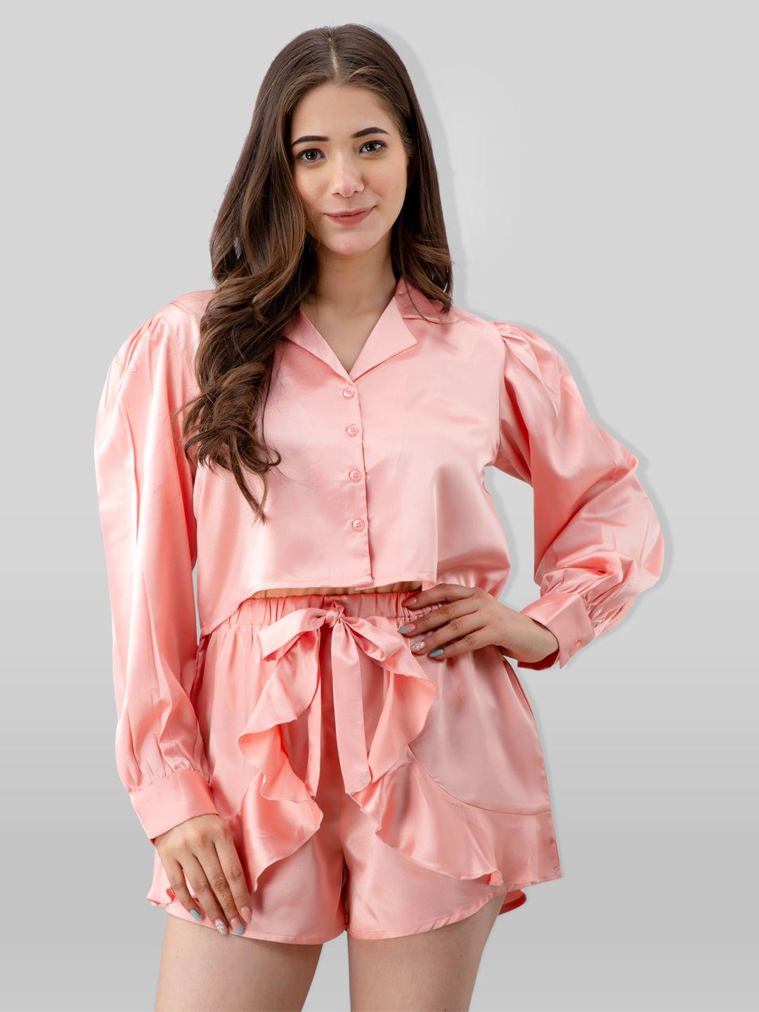 pretty loving thing women pink solid satin night suit