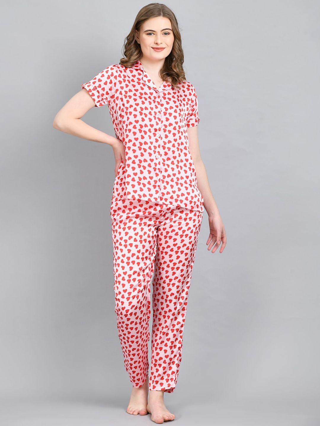 pretty loving thing women red & white printed night suit