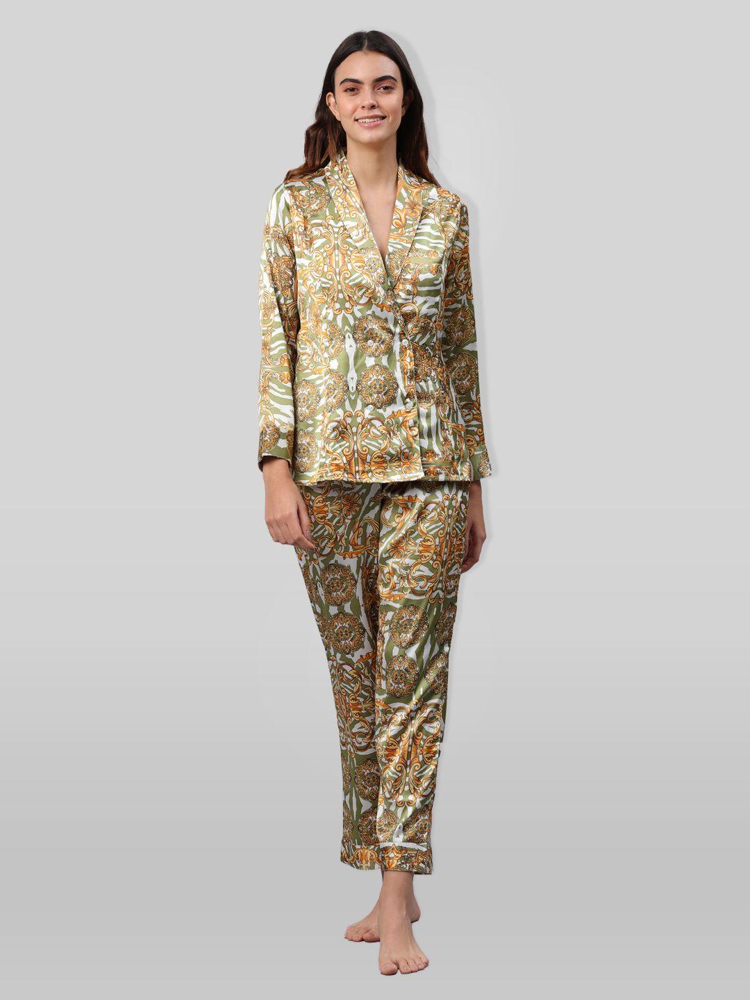 pretty loving thing women white & green printed night suit