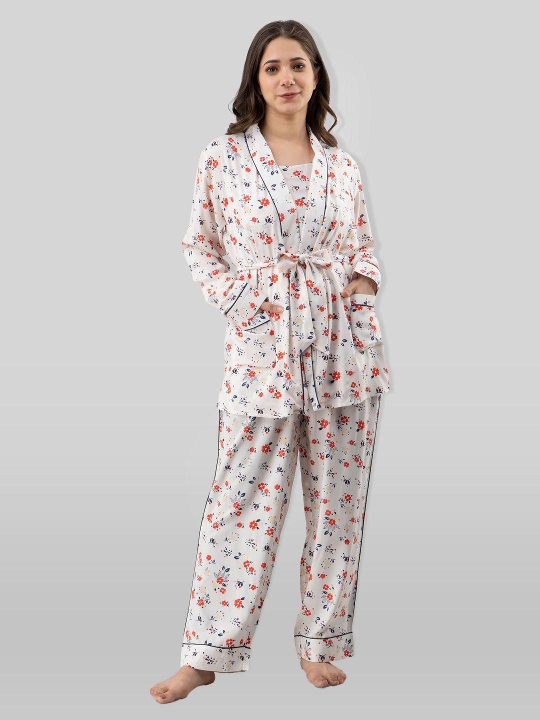 pretty loving thing women white & grey printed night suit