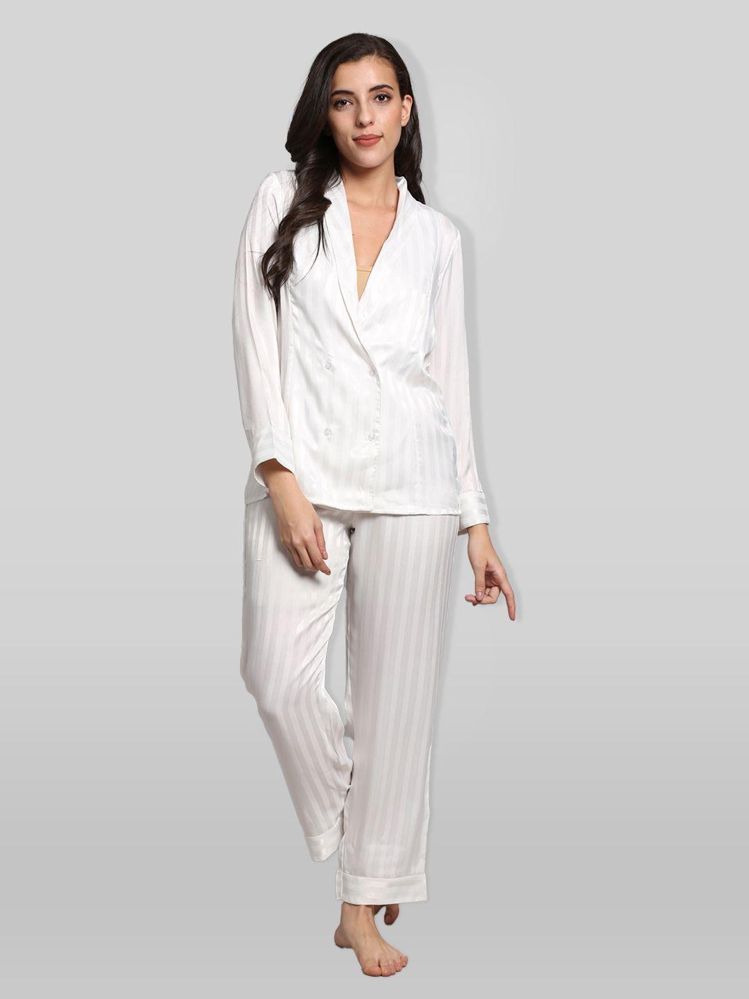 pretty loving thing women white & grey striped satin night suit