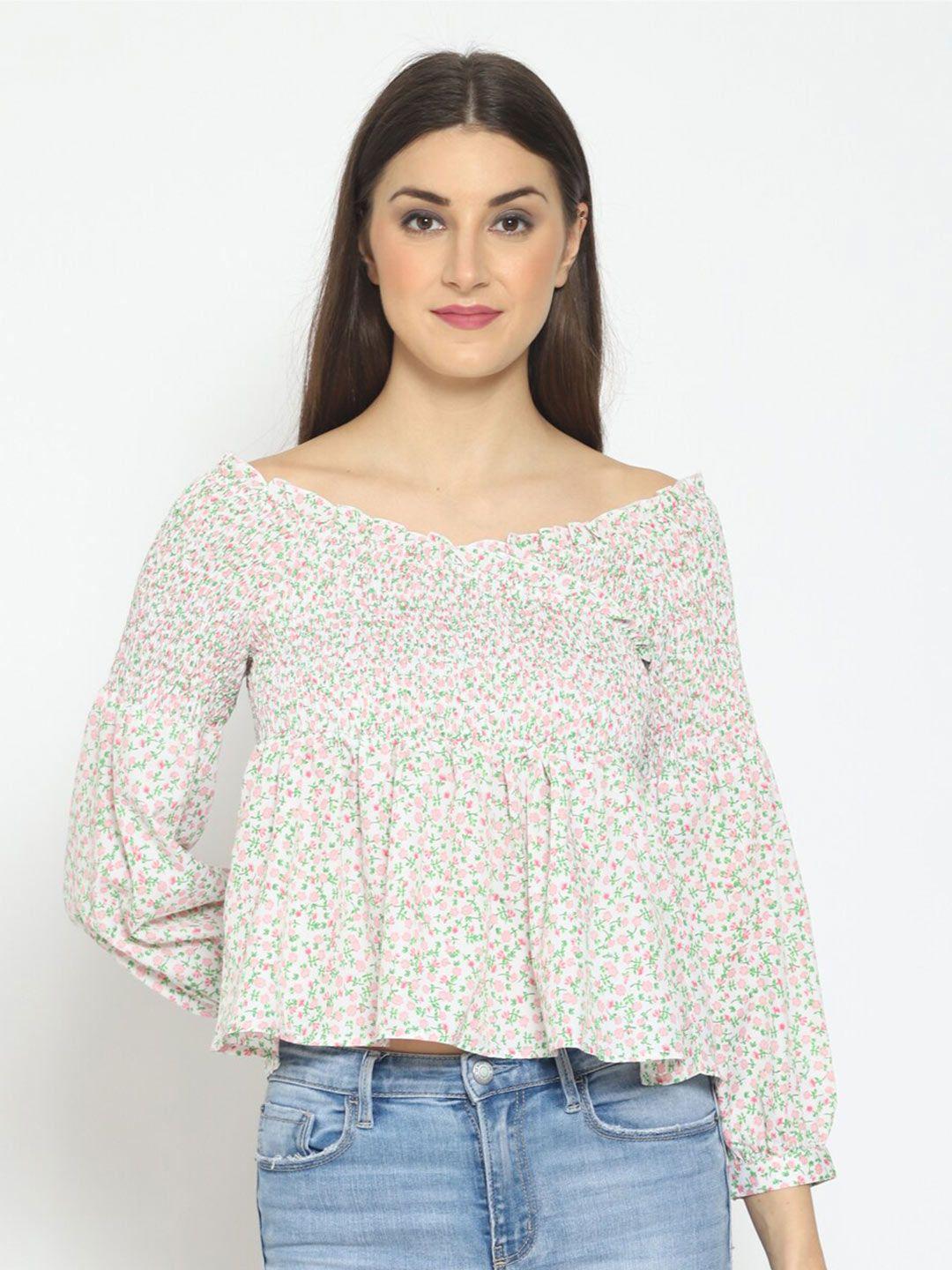 pretty loving thing women white & pink floral print off-shoulder bardot top