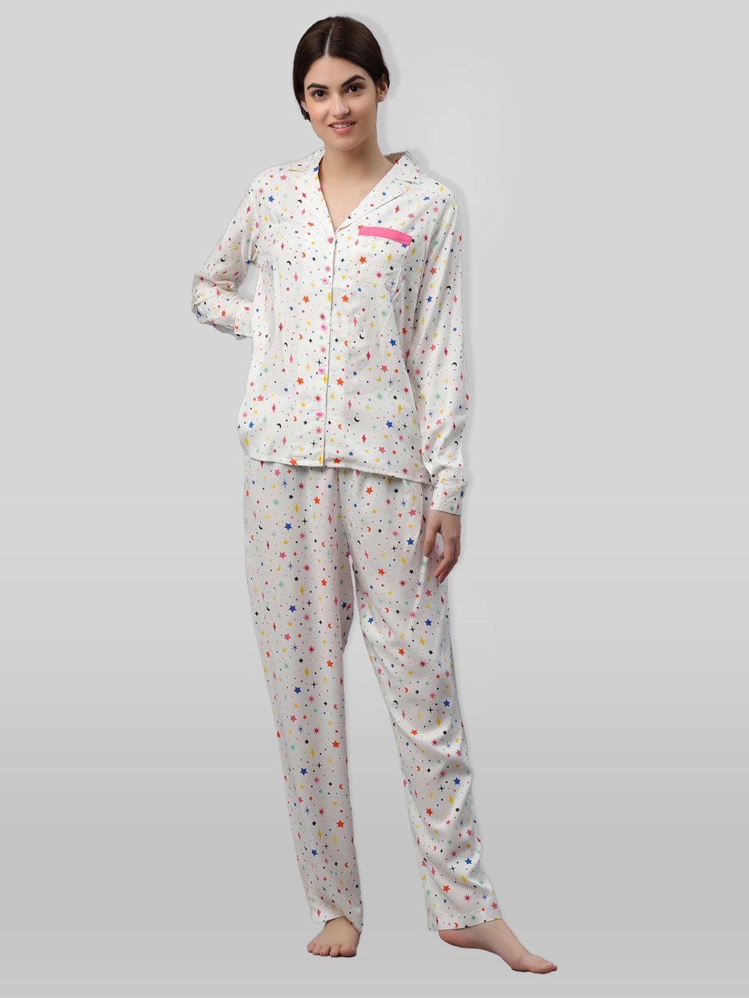 pretty loving thing women white & pink printed night suit