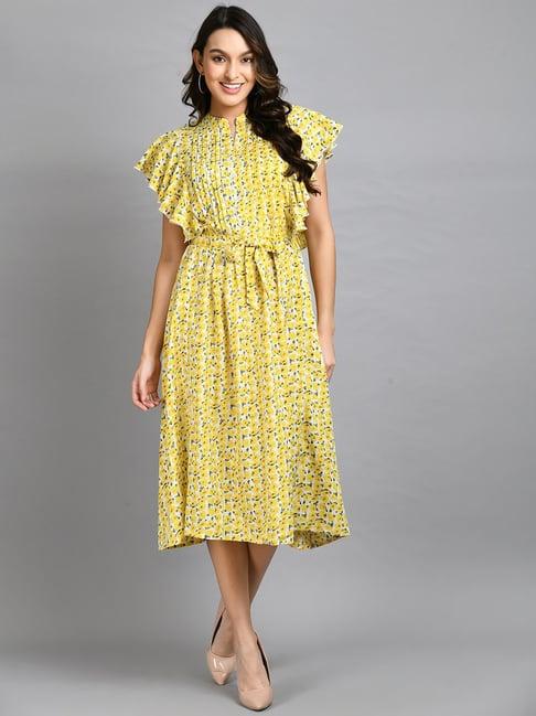 pretty loving thing yellow printed midi dress