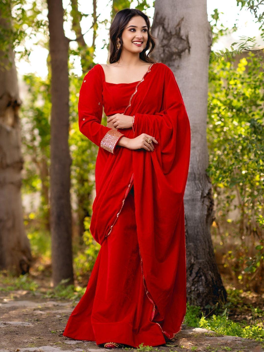 pretty pallu sequinned velvet saree