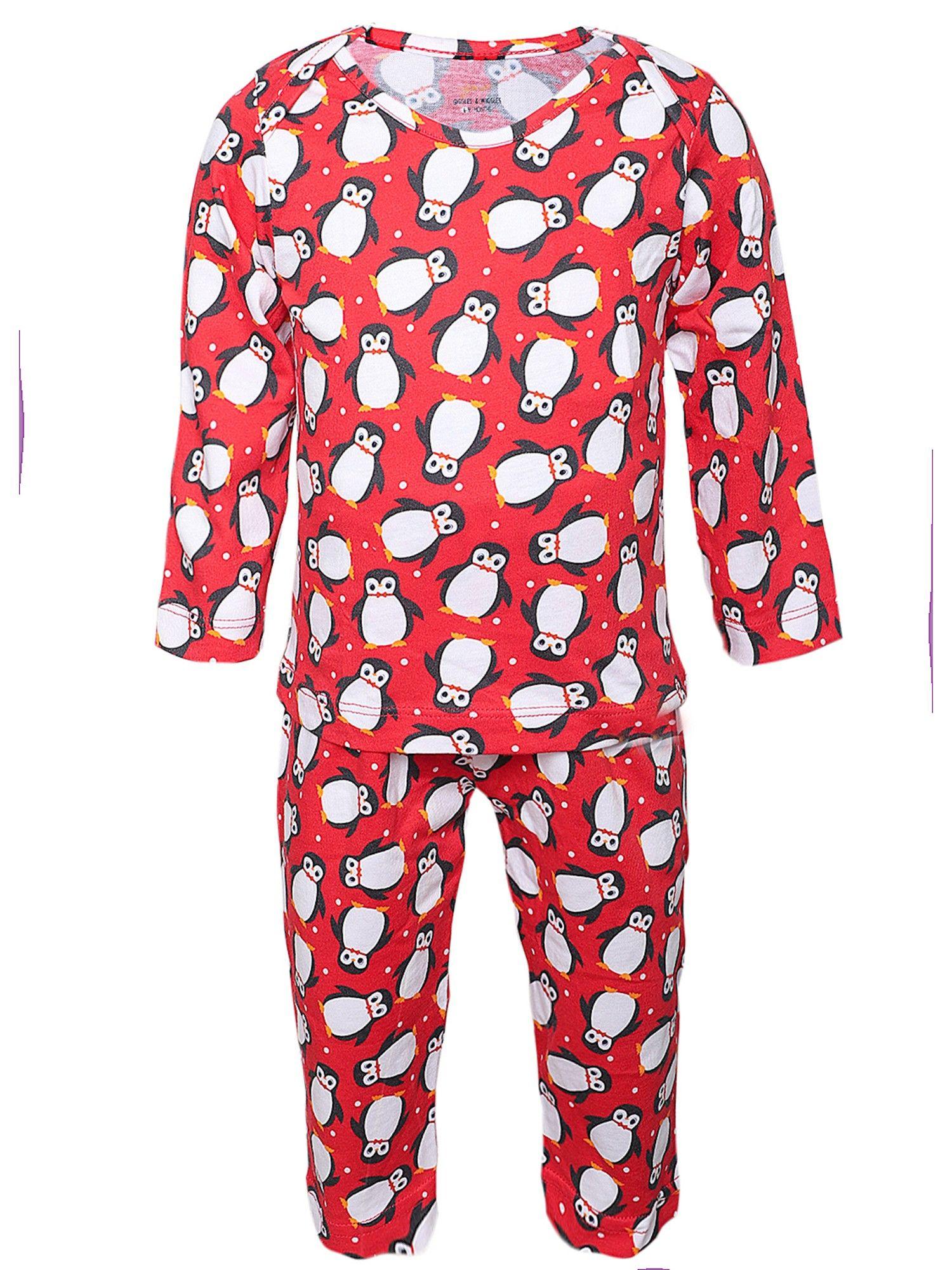 pretty penguin soft knit cotton night suit (set of 2)